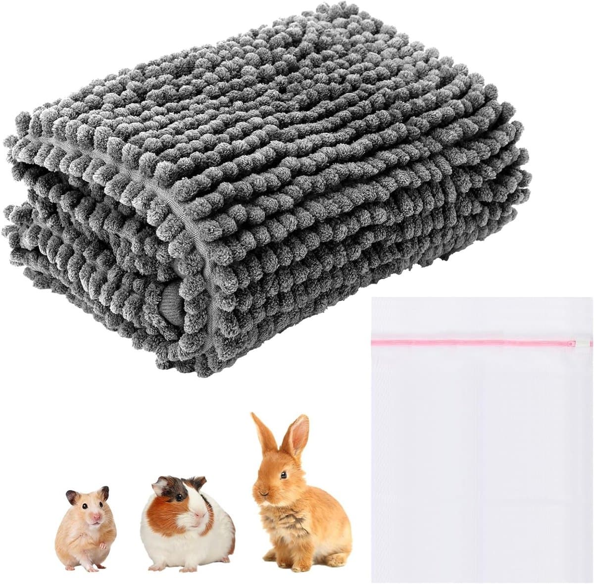 Wasbare Mat voor Cavia's en Kleine Dieren, 40 x 60 cm, Inclusief Waszak, Absorberend en Antislip, Ideaal voor Kooi en Binnengebruik, Grijs — afbeelding 1