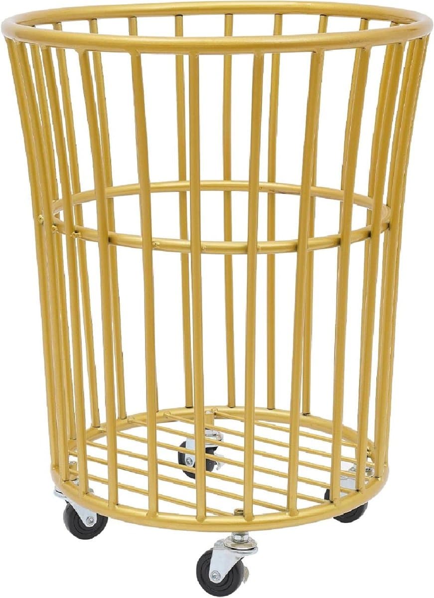 Rollende waswagen - Wasmand op wielen - Was sorteren - Met deksel en remmen - 43x30cm mand - Goud — afbeelding 1