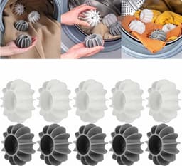 Wasmachine Ballen - Droger Ballen - Kleding Wassen - Anti-klit Ontwerp - 10 Stuks - Grijs en Wit — thumbnail 1