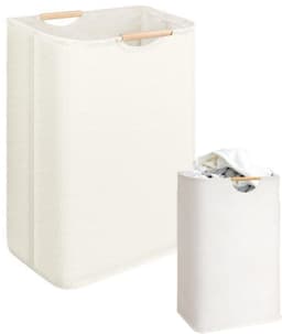 1 Stuk - delige set grote wasmanden - opvouwbare wasmand met bamboe handgrepen - Handdoekopslag - vrijstaande waterdichte wasmand voor de wasruimte - slaapkamer - studentenkamer (30*30*40 cm, beige) — thumbnail 1