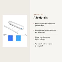 Dailygoods- Wasrek Uitschuifbaar 3,75 m - Telescopische Wanddroogrek - Ruimtebesparend - Voor Binnen/Buiten - Eenvoudig te Installeren - 4/5 Draden - Waslijn — thumbnail 2