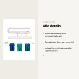 Dailygoods- Waslijn Intrekbaar - Draagbaar Droogrek - Flexibel Muurmodel - Automatisch Telescopisch Ontwerp - Voor Binnen/Buiten - Belastbaar tot 8 kg — thumbnail 3