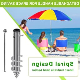 Parasol Grondanker voor Tuin, Schroef in de Grond, 42cm Aarde Spike-Stand voor Zonneparasol, Rotating Kledinglijn en Strandanker voor 3-5cm Paal met Verwijderbare Handgreep — thumbnail 5