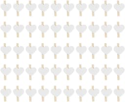 Houten Wasknijpers - Fotoclips Kaartknijpers - Decoratie Knutselen - Hartvormig Ontwerp - 50 Stuks - Wit — thumbnail 1