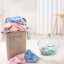 36 Plastic Clothespins with Pen Basket for Clothesline with Hanger Weatherproof Bucket with Drainage Holes | Convenient Laundry Solution | Aqua Blue, Black & Clear Basket — thumbnail 3