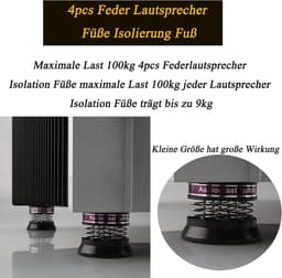 Luidspreker Isolatie Voeten - Schokdempers Veer - Trillingen Dempen - CNC Gefreesd Aluminium - 38.5 x 43 mm - Zwart — thumbnail 3