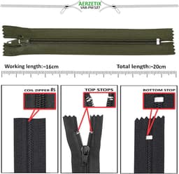 Spiralen Ritsen Set - Ritsen met trekker - Kleding repareren - Niet-gescheiden ontwerp - 16 cm - Militair groen — thumbnail 5