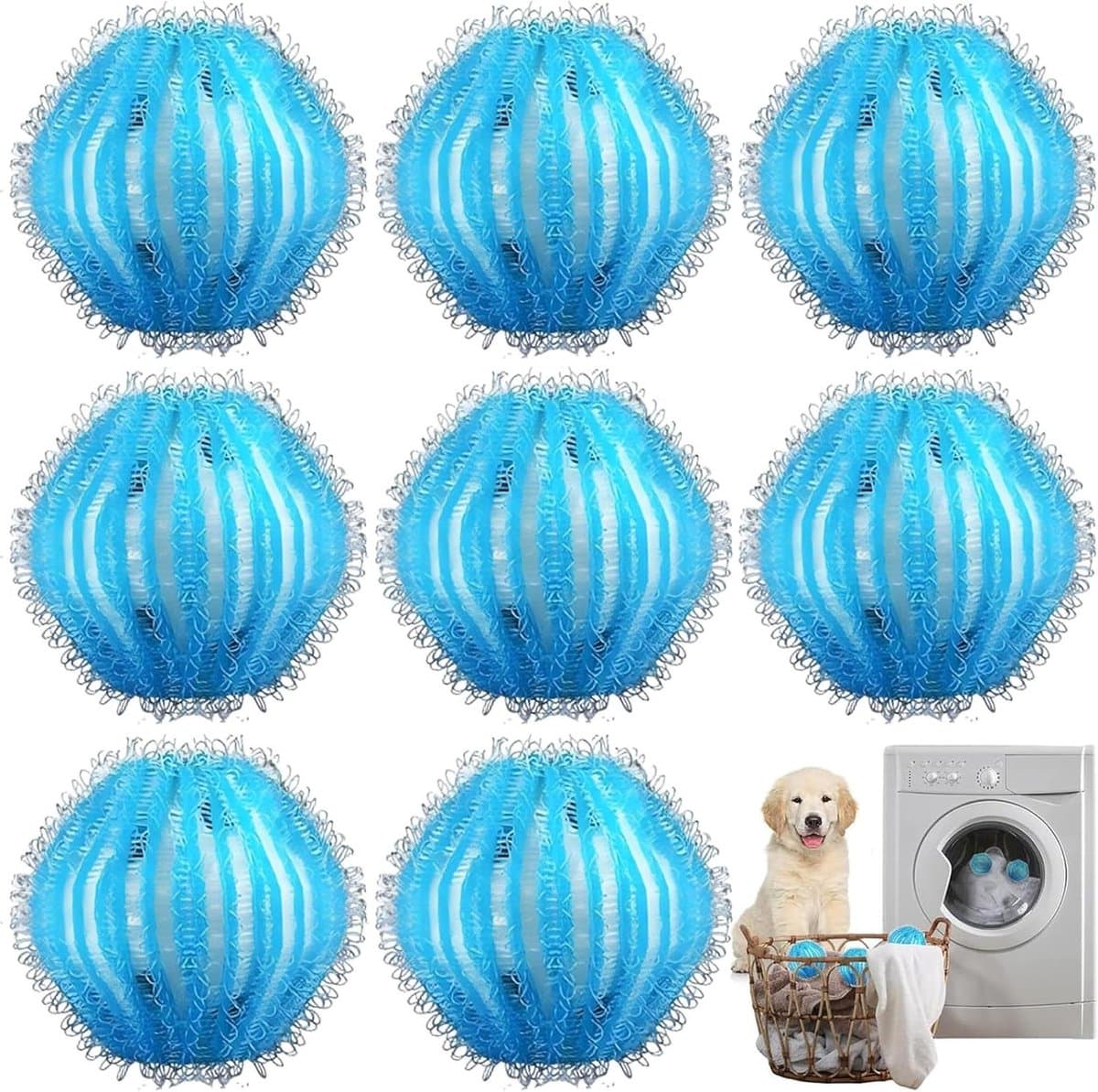 Haarverwijderaar Wasmachine - Pluisballen - Haarvrij Wassen - Herbruikbaar Milieuvriendelijk - 8 Stuks - Blauw — afbeelding 1