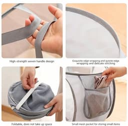 Opvouwbare Wasmand Met 2 Vakken – Inklapbaar En Stevig – Met Handig Opbergvakje – Ruimtebesparend – 58,4x36,1x36,1 Cm – Grijs — thumbnail 5