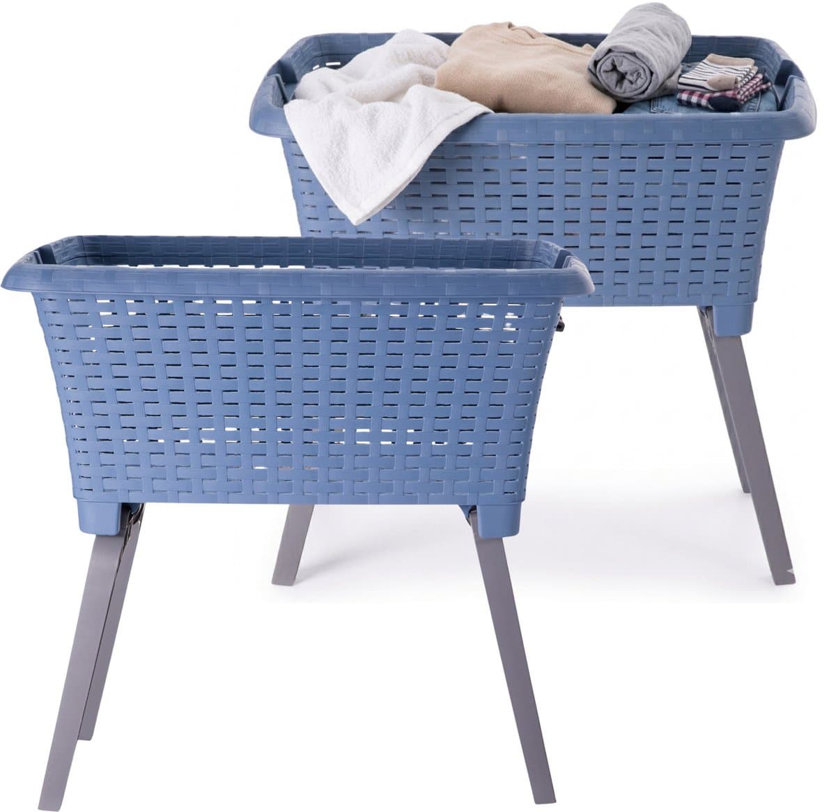 Bathroom Solutions wasmand op poten - 2x - donkerblauw - 35 ltr - 60 x 40 x 28 cm - Wasgoedmanden — afbeelding 1