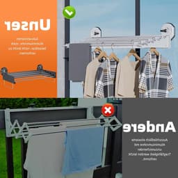 Verstelbaar Wanddroogrek zonder Boren met Zuignappen, RVS, Vouwbaar, Voor Binnengebruik, 25 kg Draagvermogen, Ideaal voor Kleding en Handdoeken — thumbnail 2