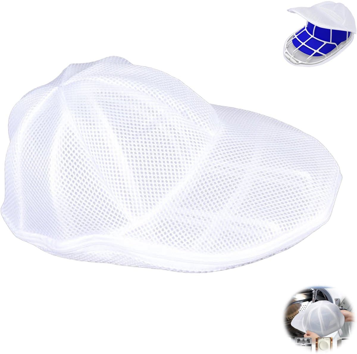 Hoedenwasser - Hoedenrek - Hoedenwasmand voor de wasmachine - Wit - Hoedenwasser met netzak - Honkbalpettenwasser - Honkbalpettenwasmachine - Hoedenreinigingsmand - multifunctionele hoedenverzorgingstas — afbeelding 1