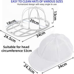 2-delige hoedenrek - Wasrek voor baseballpetten - Gebogen hoedenrek - Inclusief waszak met ritssluiting - Voorkomt vervorming van de hoed - Wasaccessoire - Geschikt voor hoeden met een hoofdomtrek van 53 cm (34 x 24,5 cm - Wit) — thumbnail 5