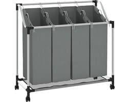 vidaXL - Wasmand - met - wielen - 4 - vakken - grijs