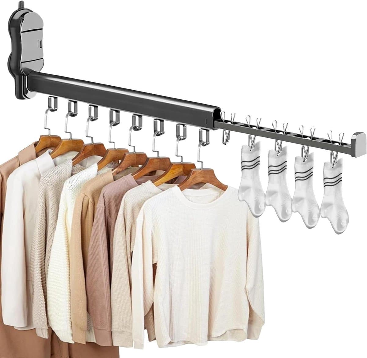 Vouwbaar Wanddroogrek met Zuignappen van Aluminium Legering, 8 Haken en 5 Clips voor Ruimtebesparing Binnen en Buiten, Grijs — afbeelding 1