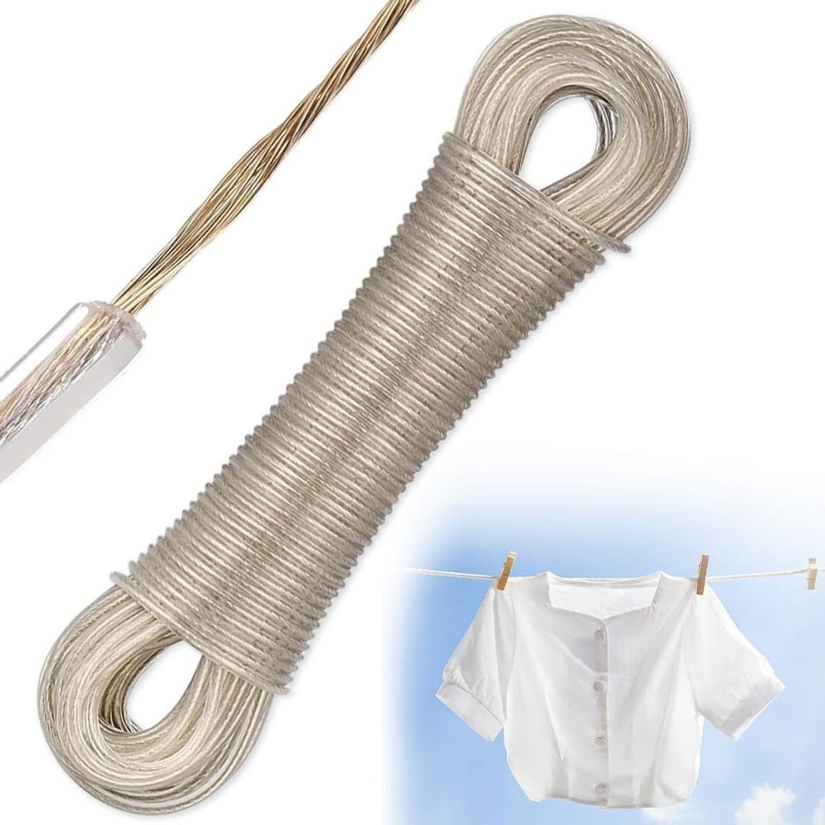 Dailygoods- Waslijn 50m Extra Sterk - Waslijn Uittrekbaar - Wasdraad met Stalen Kern - Wasdraad Buiten - Waslijn Camping - Draagvermogen 120kg — afbeelding 1