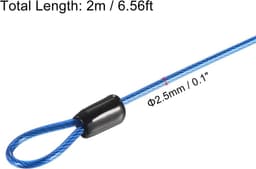 Veiligheidsstaalkabel, 2,5 mm x 2 m, gecoate staalkabel voor bagagesloten — met dubbele lus (blauw) — thumbnail 2