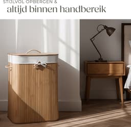tectake® Robuuste bamboe wasmand - Opvouwbaar met deksel en uitneembare waszak - Verschillende modellen - 72L - Naturel - Rechthoek — thumbnail 3
