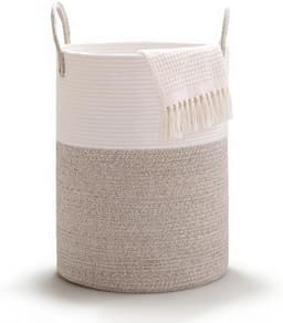Gevlochten wasmand met handvat, ronde opbergmand voor dekens en speelgoed, 38 x 50 cm, ideaal voor woonkamer of wasruimte, stijlvol en praktisch — thumbnail 1