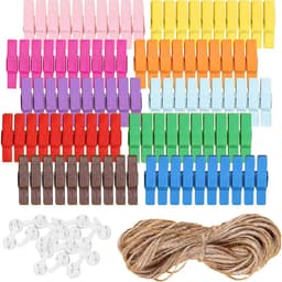 Houten Wasknijpers - Decoratieve Knijpers Fototouw - Foto's Ophangen - Kleine Houten Klemmen - 100 stuks - Veelkleurig — thumbnail 1
