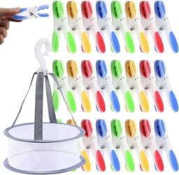 Wasknijpers met mand - Kledingklemmen - Kleding drogen - Antislip siliconen - 36 stuks - Meerkleurig — thumbnail 1
