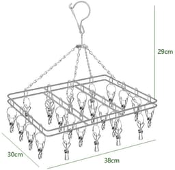 Kledingrek - Sokkenrek - Roestvrijstalen kledingrek - Roestvrijstalen sokkenrek - Rechthoekig kledingrek van roestvrij staal - 20 klemmen - Geschikt voor het drogen van sokken, handdoeken, bh's, ondergoed en andere kleine items - Zilver — thumbnail 2