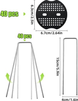 Set van 40 anti-roest grondankers met bufferschijven voor onkruiddoek, 150x40 mm bevestigingsankers voor tuin - gegalvaniseerd — thumbnail 4