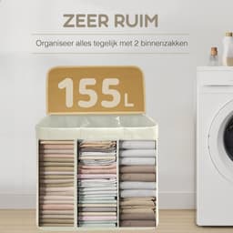 Bellettini® Bamboe Wasmand met Deksel - 3 Compartimenten Wassorteerder - 155 Liter - Naturel — thumbnail 2