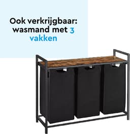 BRASQ Wasmand 2 vakken - Wassorteerder 76 Liter - Uitschuifbaar met Plank 73x33x71 cm - Wasbox Zwart Metaal - Bruin hout - Basket — thumbnail 4