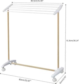 Vrijstaande Handdoekdroger met Verrijdbare Wielen en 5 Droogstangen voor Balkon en Zwembad — thumbnail 4