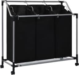 Wasmand met 3 Vakken en Wielen – Grote Was Sorteerder Stalen Frame — thumbnail 1