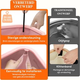 Wasmand met Deksel - Laundry Basket - Ruimtebesparend Opbergen - Verwijderbare Zakken - 55L 42x24x55cm - Roze — thumbnail 5