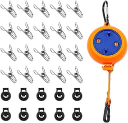 Intrekbare waslijn 8 meter verstelbaar - Camping, reizen, wasserij - Heavy duty waslijn met wasknijpers - Voor indoor, outdoor, camping - Courtyard, travel, hotel — thumbnail 1