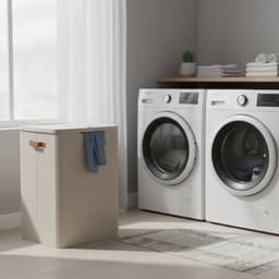 ACAZA Wasmand Met Deksel - 2 Vakken - 170 L - 56 x 40 x 75 cm - Beige — thumbnail 4
