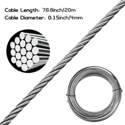 RVS Kabel Set 20 meter voor waslijn, plantenstandaard en ophanging - Robuust en veelzijdig met 7x7 draadkabel 304 - Roestvrij staal 4 mm dik — thumbnail 2