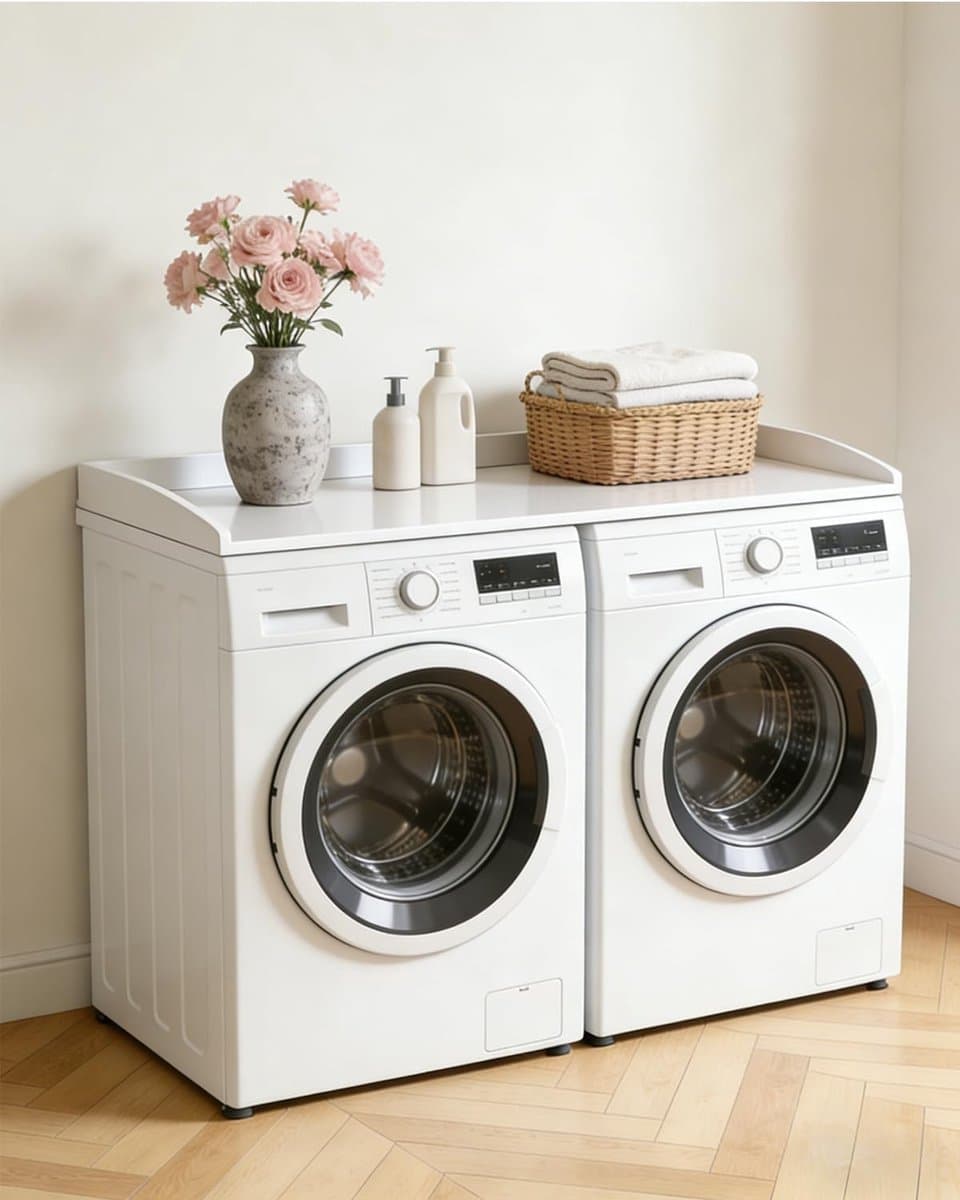 Wasmachine Werkblad - Droger Plank - Organisatie Ruimte - Met Veiligheidsstrip - 60x120x7.5cm - Houtkleur — afbeelding 1