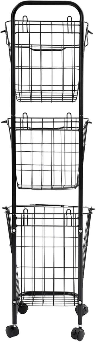 Wasmand op wieltjes - Wasopslag mand - Vuile was sorteren - Drie aparte vakken - 123 cm hoog - zwart — afbeelding 1