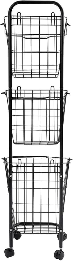 Wasmand op wieltjes - Wasopslag mand - Vuile was sorteren - Drie aparte vakken - 123 cm hoog - zwart — thumbnail 1