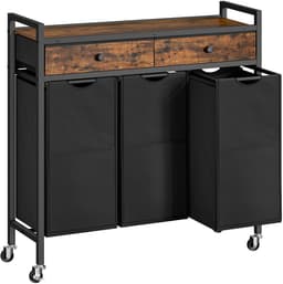 Deniva - Wasmand - Wassorteerder - 3 Vakken - Wasmandkast - 2 Lades - Uitschuifbare waszakken - Op Wielen - 84x30x96 Cm - Hout — thumbnail 4