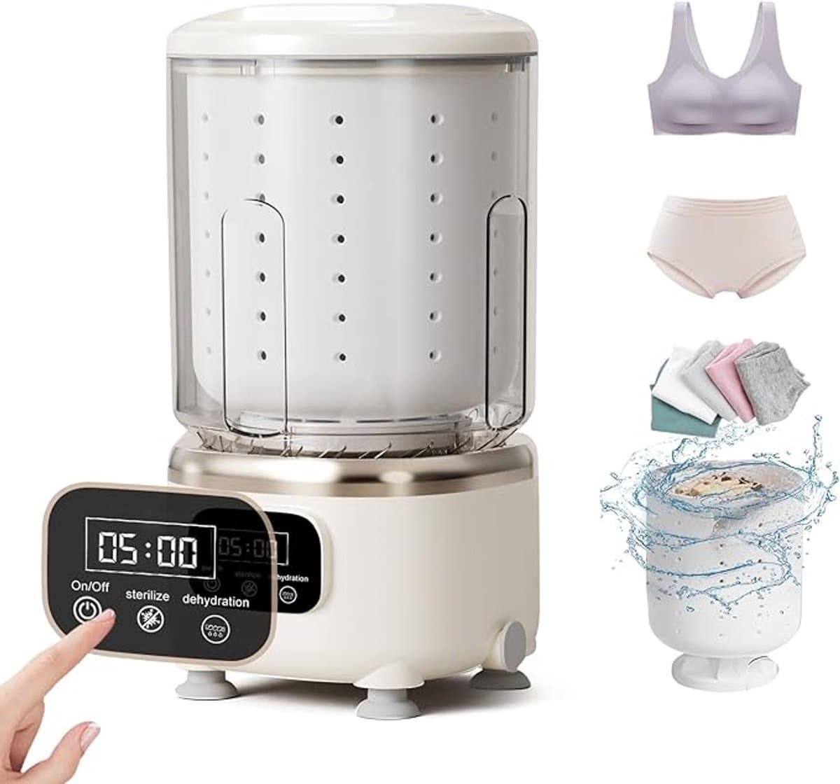 Draagbare wasmachine, ultrasone wasmachine voor lingerie, kleine wasmachine, compact ontwerp, geschikt voor het wassen van bh's, sokken en kleine kledingstukken, ideaal voor thuis, op reis en buitenactiviteiten (wit). — afbeelding 1