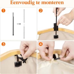 Wasmand - 50 Liter - Wasmand met Deksel - Uitneembare Waszakken - Beige - Opvouwbare Wasbox voor Badkamer & Slaapkamer — thumbnail 2