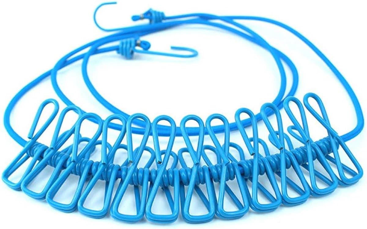 Draagbare Waslijn - Intrekbaar Droogrek - Was Drogen - Met 12 Klemmen - 1.8 Meter - Blauw — afbeelding 1