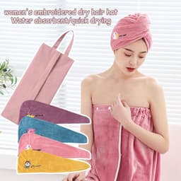 5-delige set koraalfluwelen haarhanddoeken en waszak - absorberende badmutsen met sneldrogend effect, badaccessoires — thumbnail 2