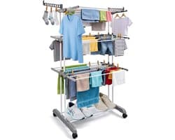 Torendroogrek - Wastoren met wielen - Ruimtebesparend drogen - 4 etages met rem - 72 x 64 x 170 cm