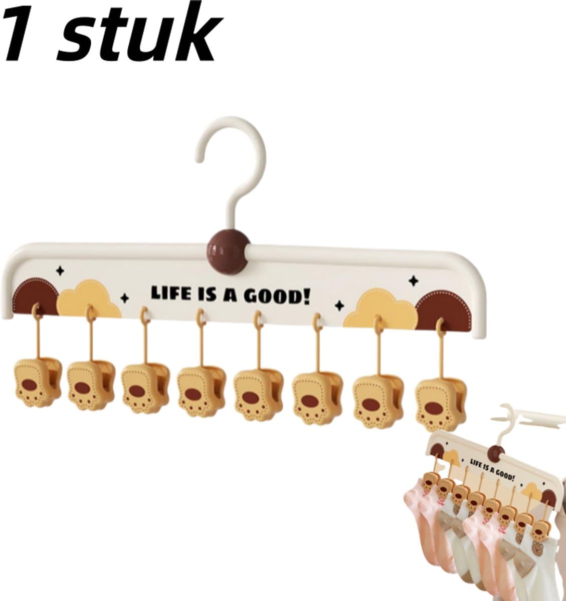 1 stuk - kattenklauw sokclip - multi-clip kleding droogrek rij rek naadloos antislip droogrek ondergoed - bruin — afbeelding 1