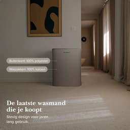 Jubbly® - Wasmand - Wassorteerder - Wasmand met Deksel - Wasmand 2 vakken - Wasmand opvouwbaar - Wasbox - 90 Liter - Beige - The Splitsmart — thumbnail 2