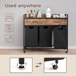 Wasmand met 3 vakken en 2 laden, waswas sorter met uittrekbare waszakken, 106 x 33 x 91,5 cm — thumbnail 4