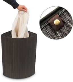 3x wasmand hoekmodel bamboe - 60 liter - deksel - zwarte wasbox - driehoekig — thumbnail 3