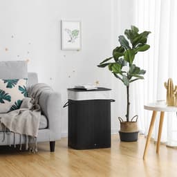 Wasmand Vuile wasmand met handgrepen deksel en uitneembare voering Opvouwbaar en ruimtebesparend Maximaal draagvermogen 20 kg Stevige en duurzame constructie 40 x 30 x 60 cm Zwart — thumbnail 4