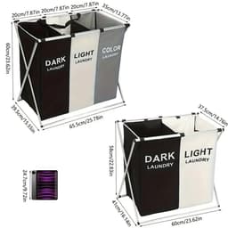 Wasmand 3 Vakken 130L - Wassorteerder - Wamand - Wasbox - Ruimtebesparende Kleding Organisator Voor Thuis - Waszakken Voor Wasgoed - Laundry Basket - Meerdere Compartimenten Ontwerp — thumbnail 2